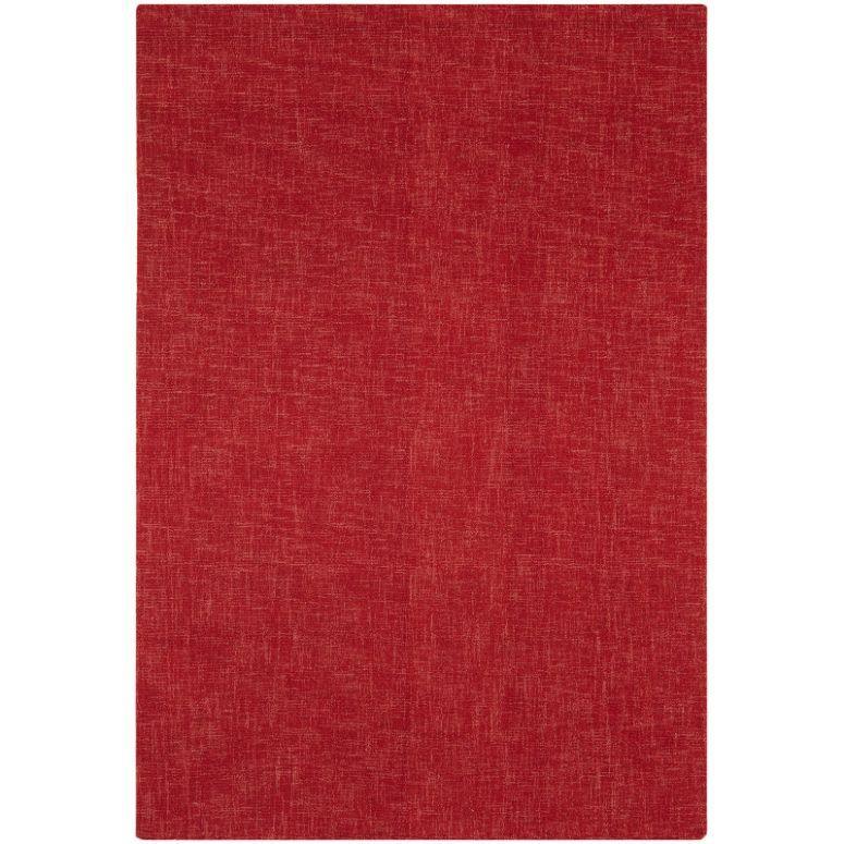 red area rug with subtle textured pattern, rectangular shape, flat-lay view