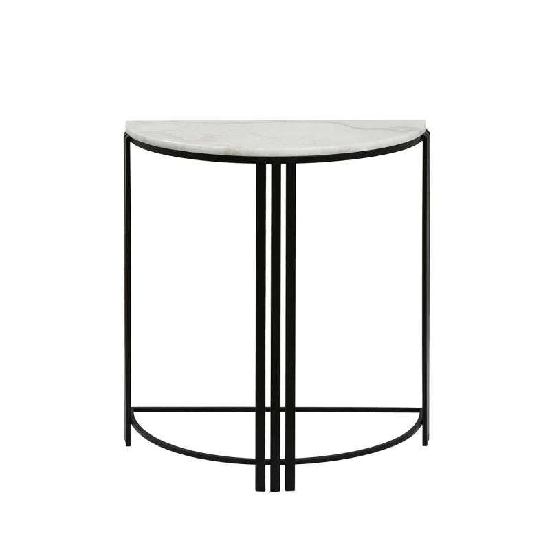 74cm Black Metal Console Table with White Marble Top