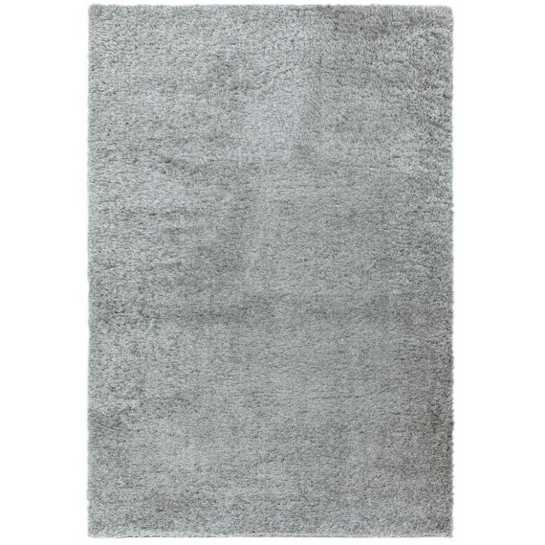 Rectangular light grey shaggy rug with thick pile texture