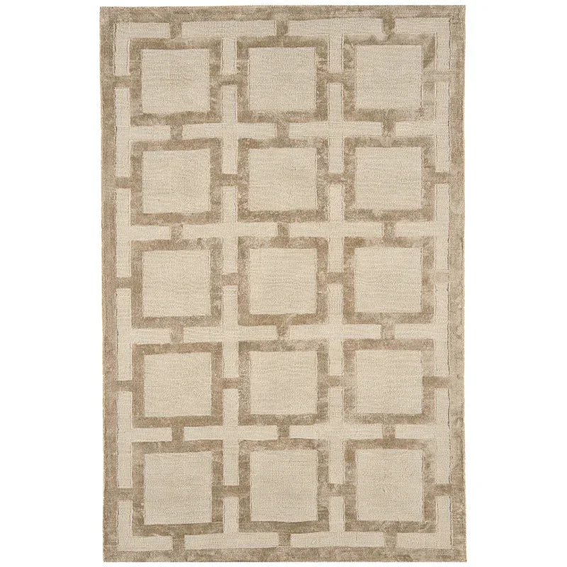 Beige geometric area rug with square and cross pattern