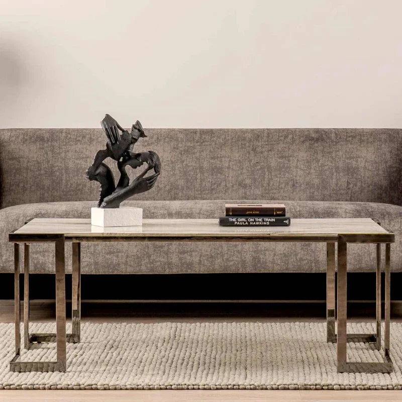 Aamari Grey Gunmetal Coffee Table with White Faux Marble Glass Top - KD