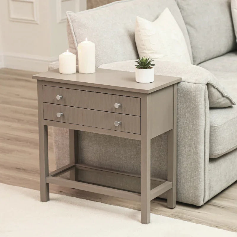 Lindon Taupe 2 Drawer Bedside Cabinet with Glass Shelf
