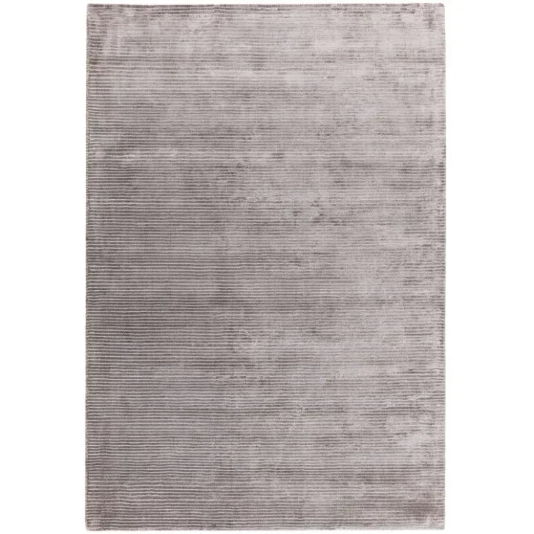 light grey area rug with subtle linear texture and soft pile