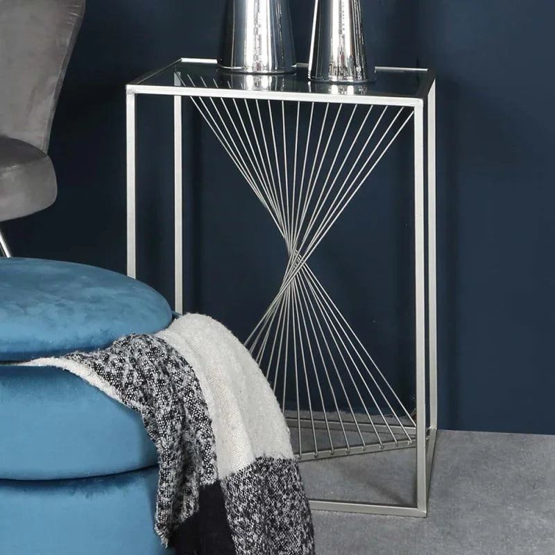 Luna Silver Metal End Table with Clear Glass Top