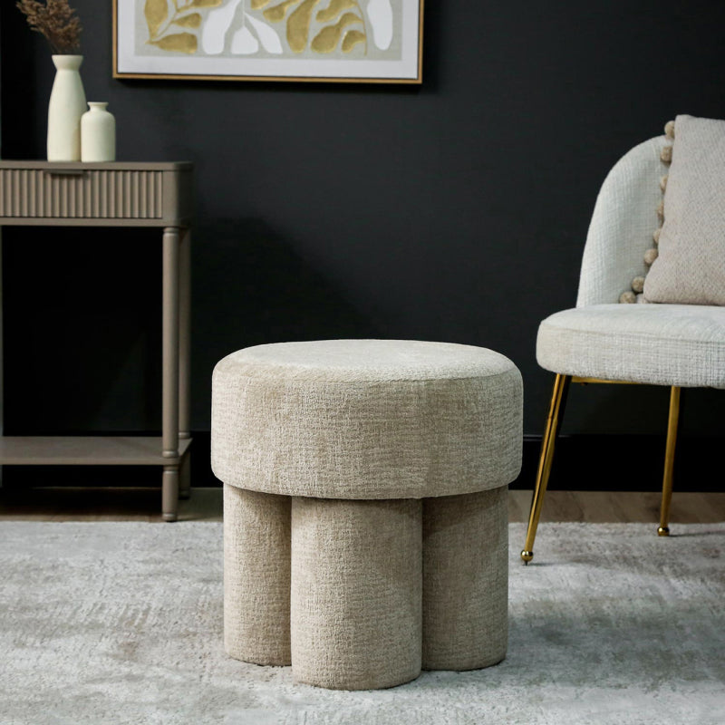 47.5cm Beige Chenille Round Stool