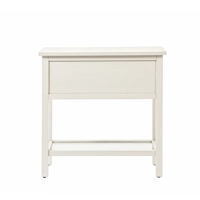 Lindon Frosty White 2 Drawer Bedside Cabinet with Clear Glass Shelf with Gold Handle