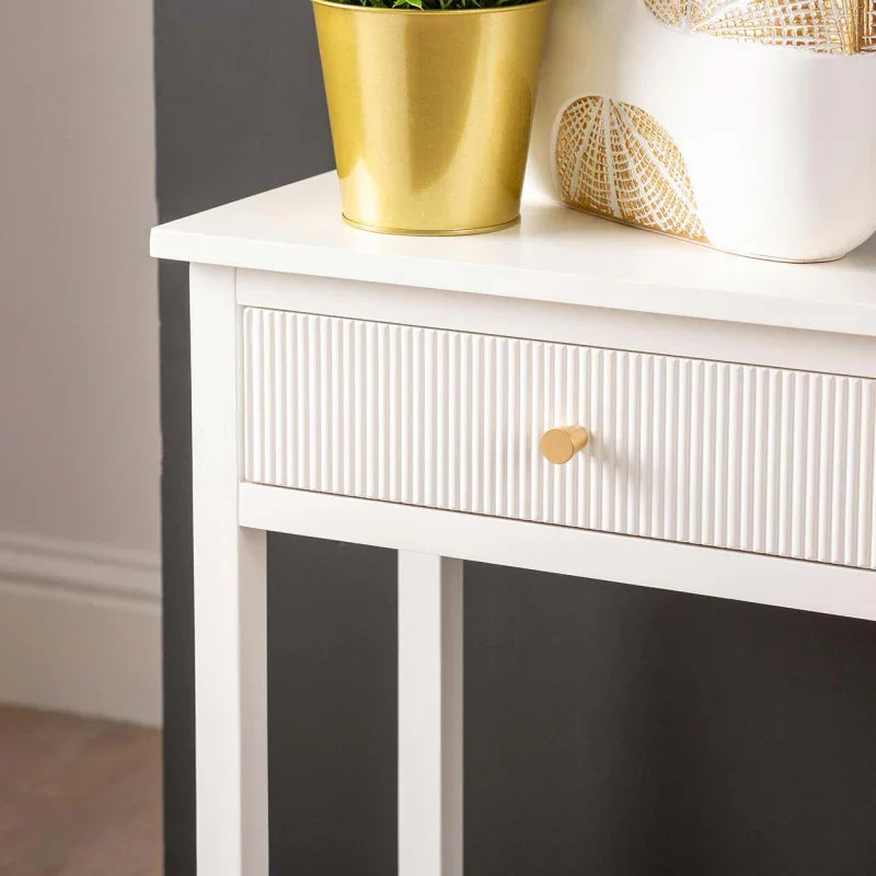 Lindon 2 Drawer Console Table White with Gold Handles