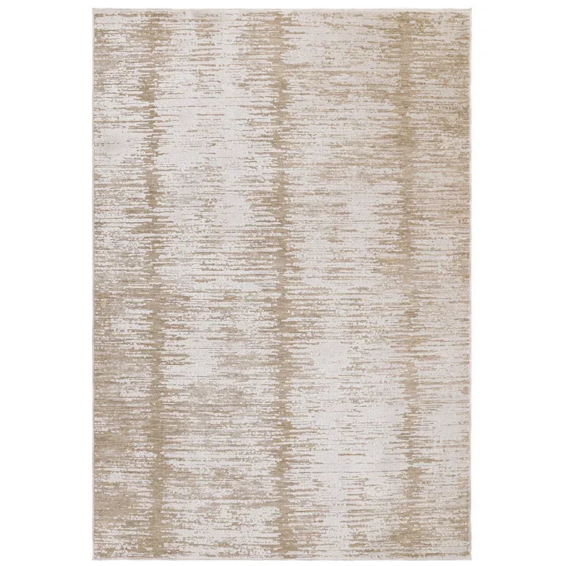 Beige and cream area rug with abstract linear pattern and textured finish