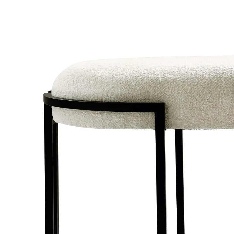 120cm White Boucle Bench with Black Legs