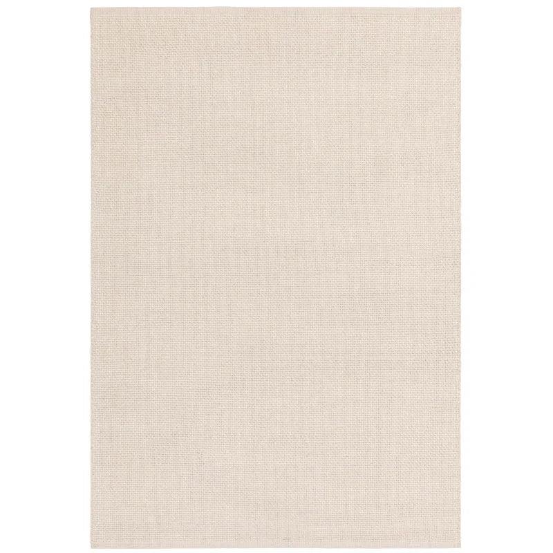 Beige textured area rug with subtle woven pattern, shown from above on white background
