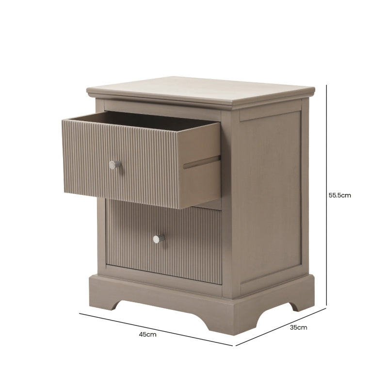 Lindon 2 Drawer Bedside Cabinet Taupe with Nickel Handles
