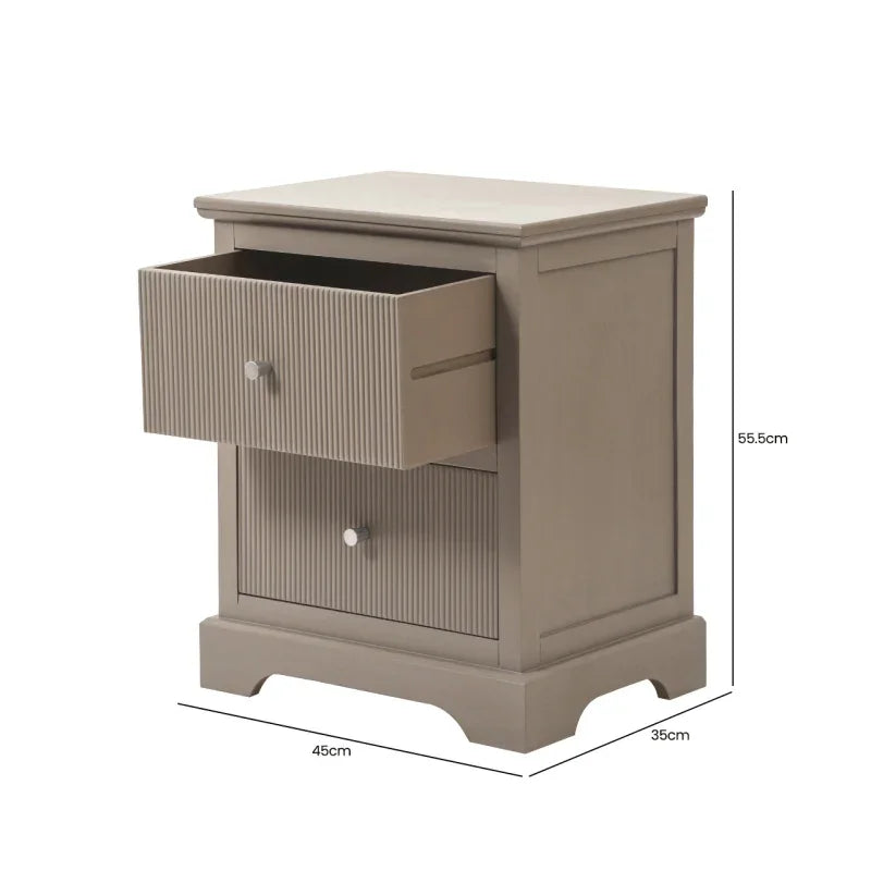 Lindon 2 Drawer Bedside Cabinet Taupe with Nickel Handles