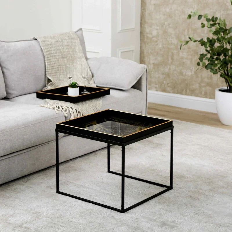 Black & Gold Metal Coffee Table with Tray