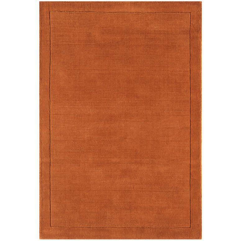 Rust orange rectangular area rug with subtle border design and soft texture