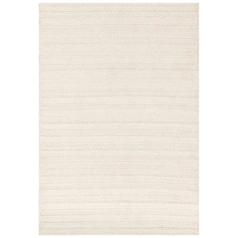 Cream woven rug with subtle horizontal textured pattern, rectangular shape on white background