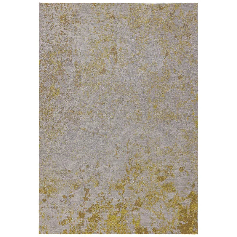 Grey and gold abstract area rug with textured pattern