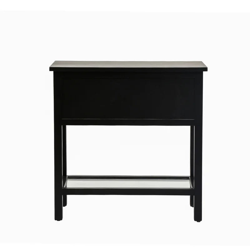 Lindon Black 2 Drawer Bedside Cabinet with Glass Shelf
