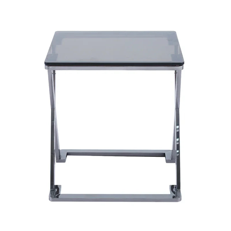 Axel Grey Gunmetal End Table with Smoke Glass Top