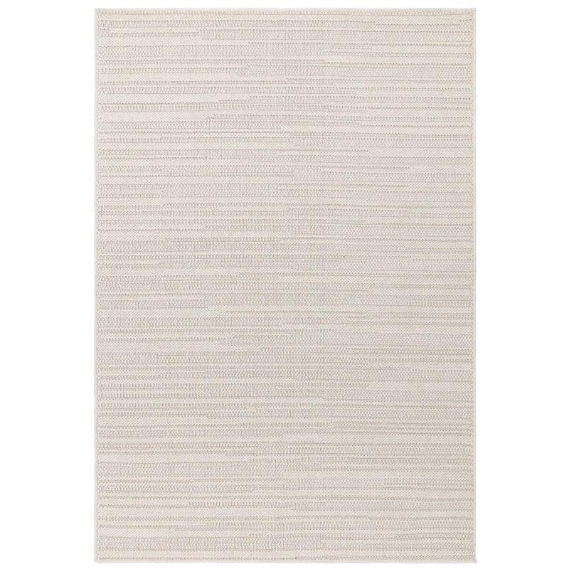 Beige woven area rug with subtle horizontal stripe pattern, top view