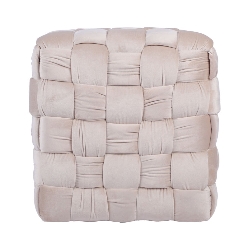 Dark Cream Velvet Woven Ottoman