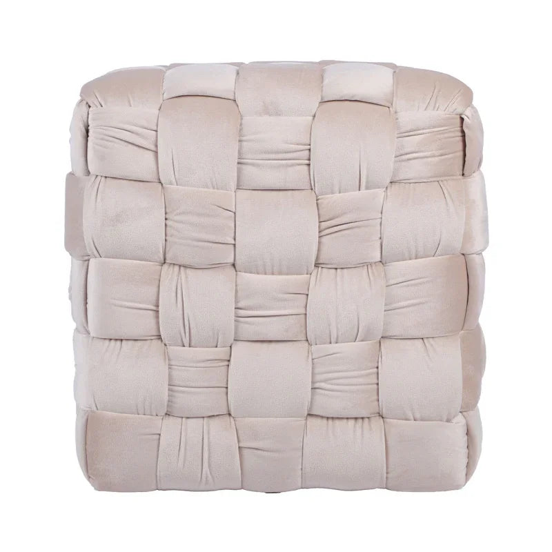 Dark Cream Velvet Woven Ottoman