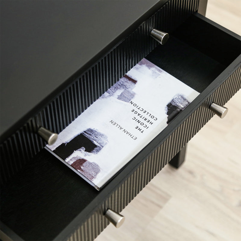 Lindon Black 2 Drawer Bedside Cabinet with Glass Shelf