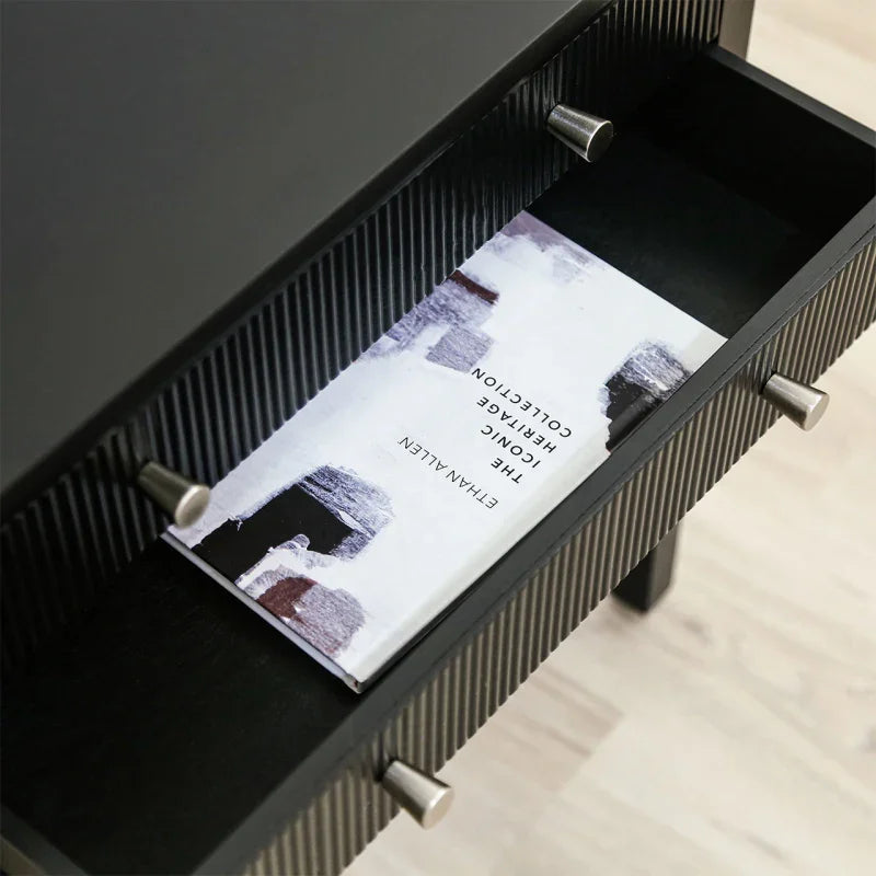 Lindon Black 2 Drawer Bedside Cabinet with Glass Shelf