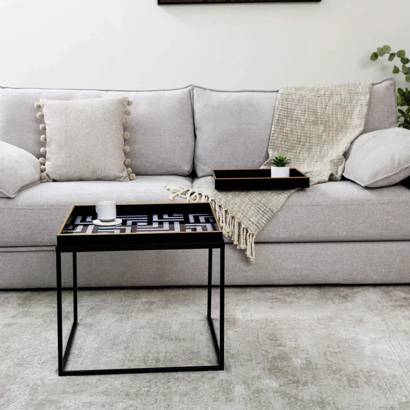 Black & White Metal Coffee Table with Tray