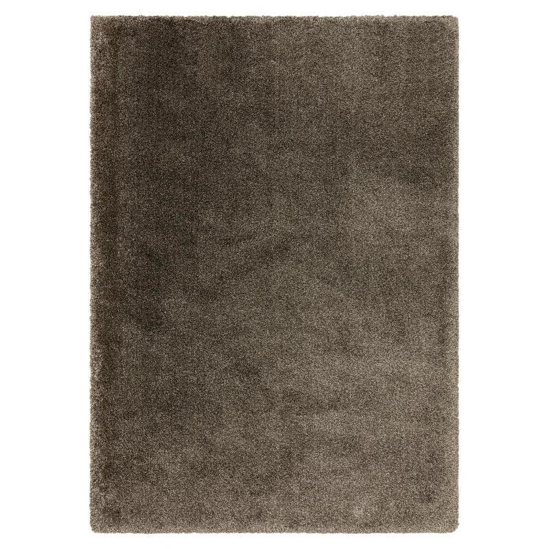 Rectangular brown shaggy rug with soft pile and finished edges