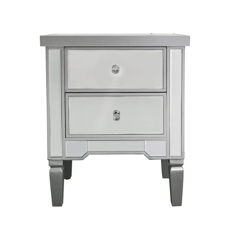 Vista 2 Drawer Silver Wood & Mirror Bedside Cabinet