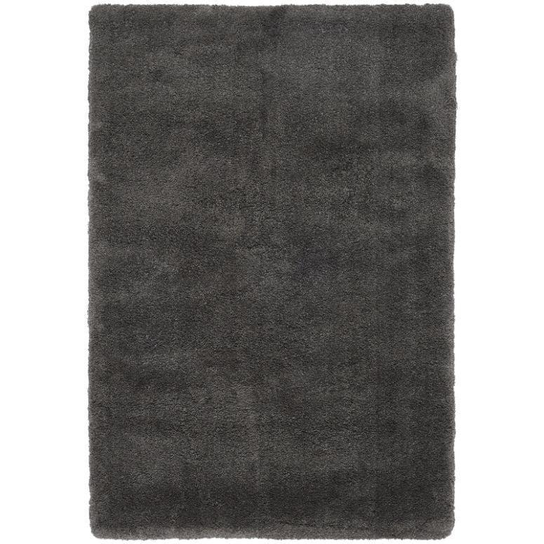 Dark grey shaggy rug with plush texture and rectangular shape