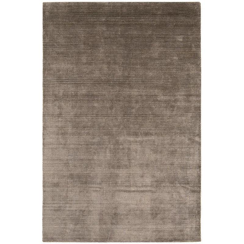 Taupe area rug with subtle textured stripes and rectangular shape