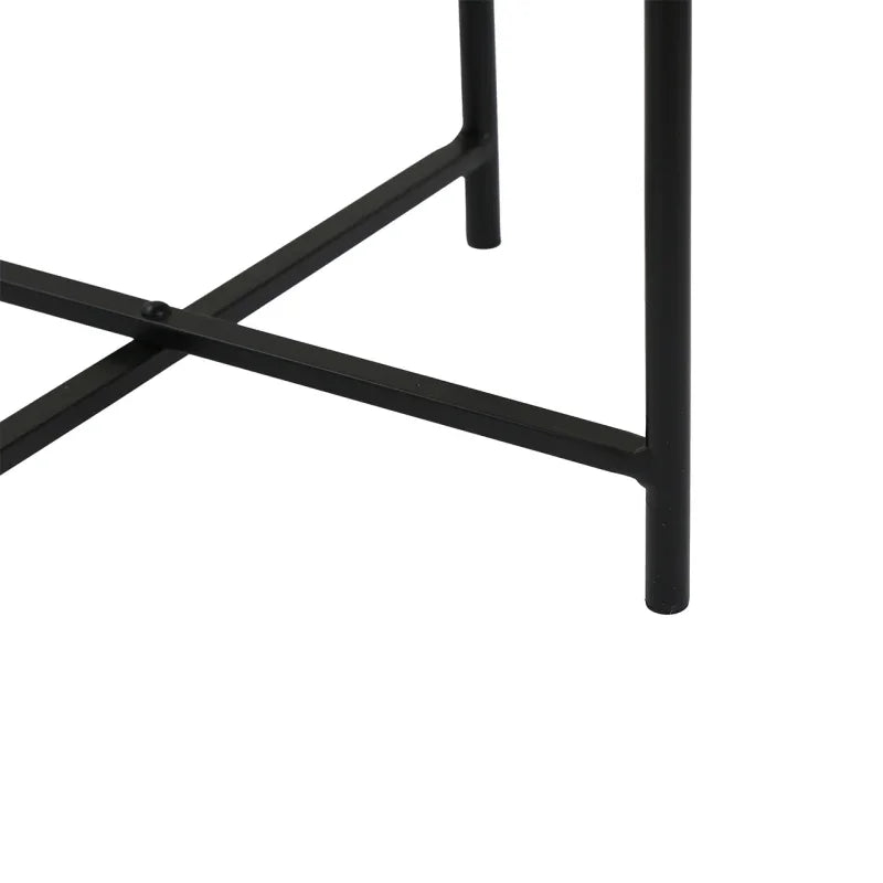 55cm Black Metal End Table with Brown Wooden Top