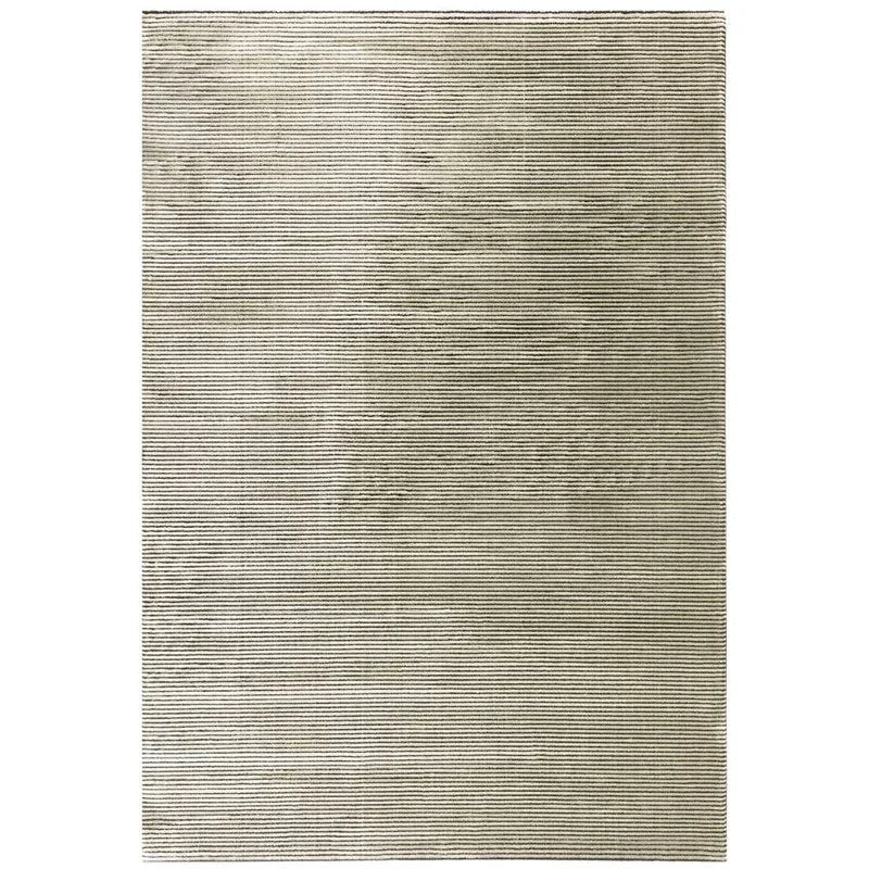 Beige ribbed area rug with subtle horizontal stripe texture, rectangular shape