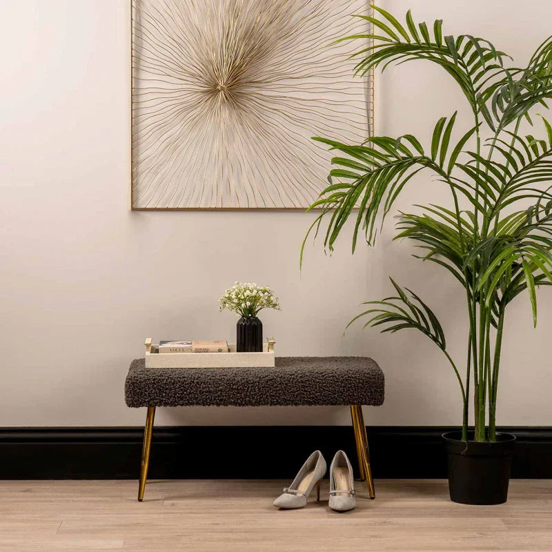 Charcoal Grey Boucle Bench with Gold Legs - KD