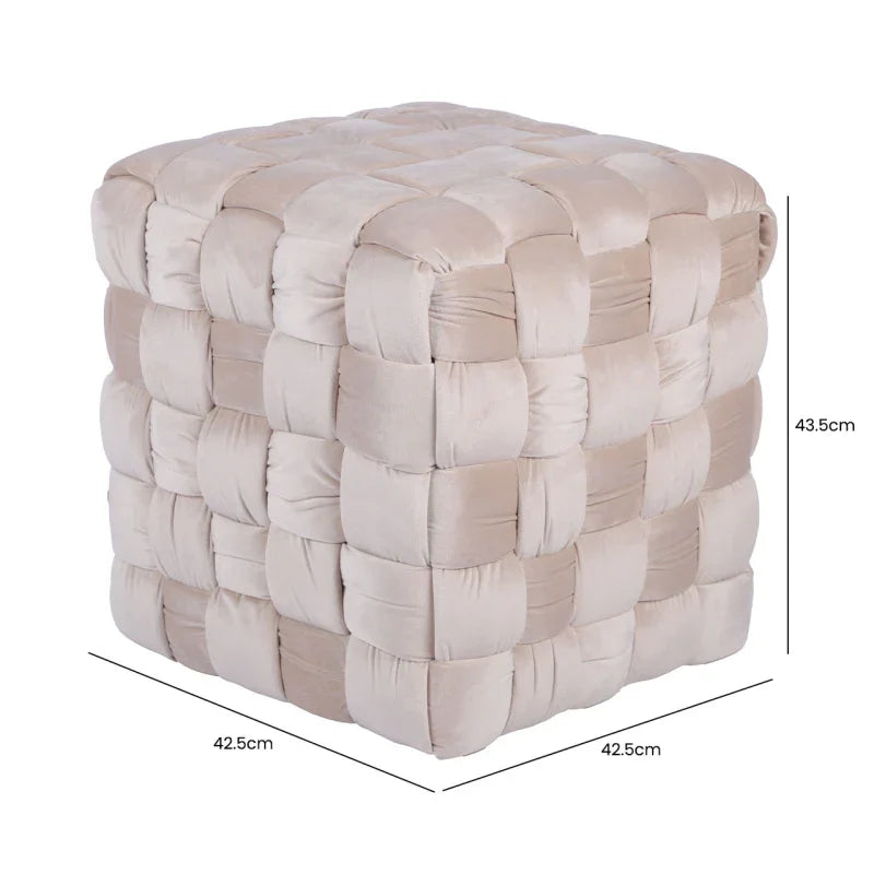 Dark Cream Velvet Woven Ottoman