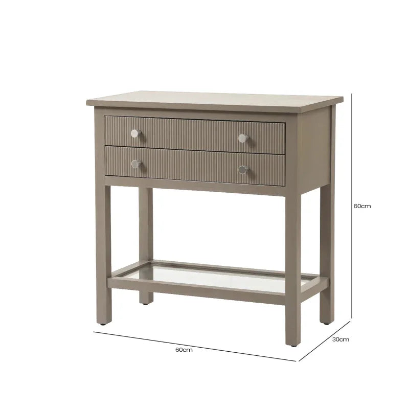 Lindon Taupe 2 Drawer Bedside Cabinet with Glass Shelf