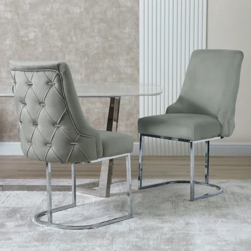 Casas Grey Velvet Dining Chair with Chrome Legs