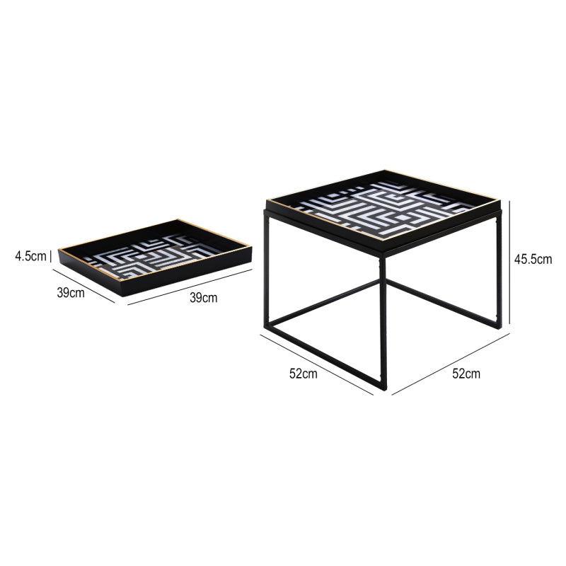 Black & White Metal Coffee Table with Tray