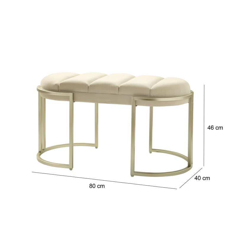 80cm Cream Velvet Medium Tufted Bench with Champagne Legs