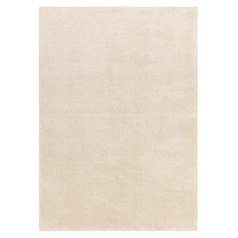 Rectangular cream area rug with soft texture and plain design, shown from top view