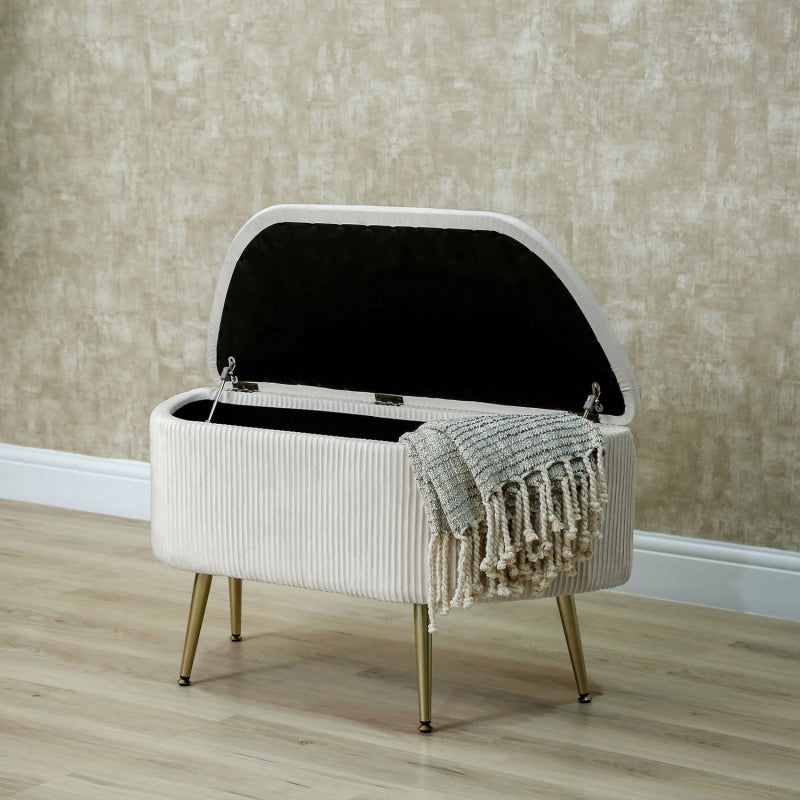 48cm Beige Velvet Storage Bench in Gold Legs