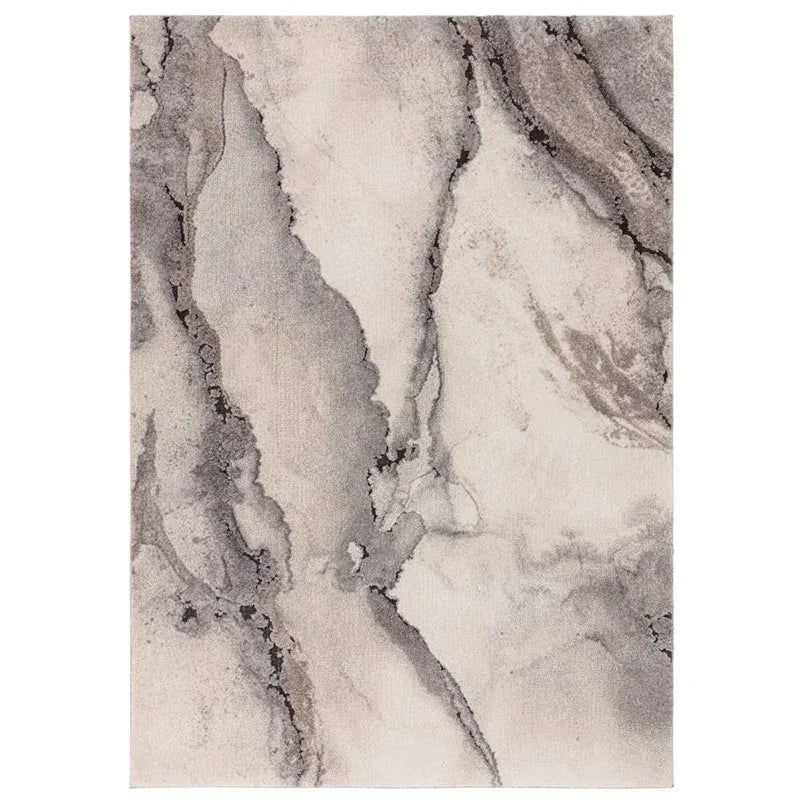 Grey and cream abstract area rug with marble effect design