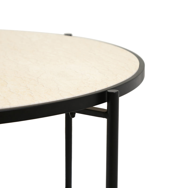 45cm Black Metal Coffee Table with Travertine Marble Top