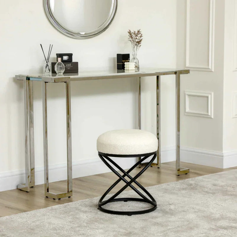 46cm White Boucle Rizzo Stool with Black Legs