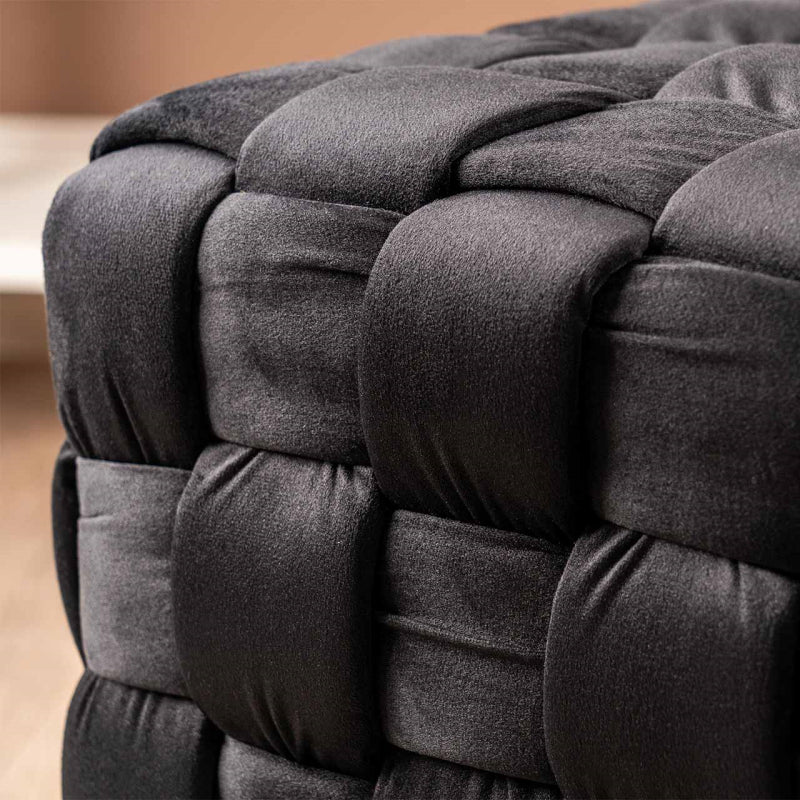 Black Velvet Woven Ottoman