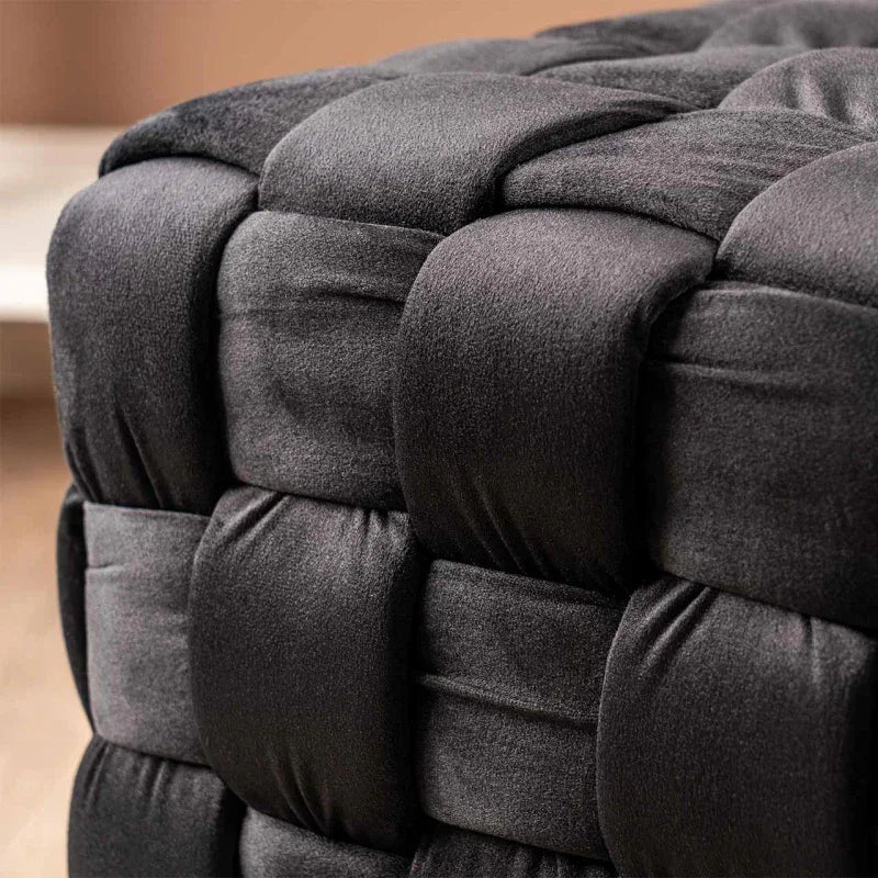 Black Velvet Woven Ottoman