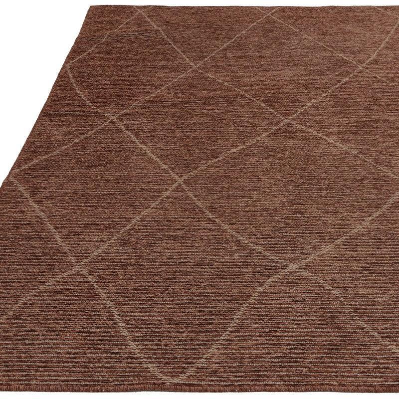 Brown area rug with subtle diamond pattern and textured weave