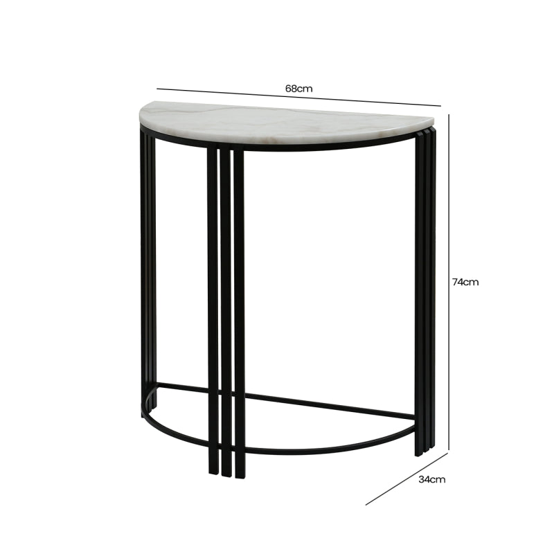 74cm Black Metal Console Table with White Marble Top
