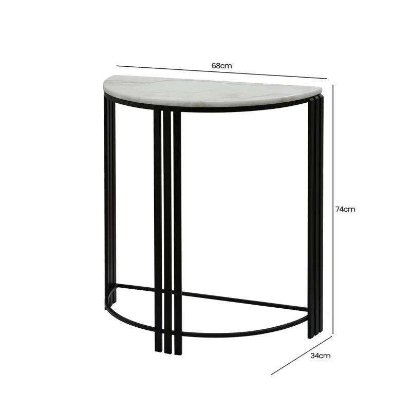 74cm Black Metal Console Table with White Marble Top